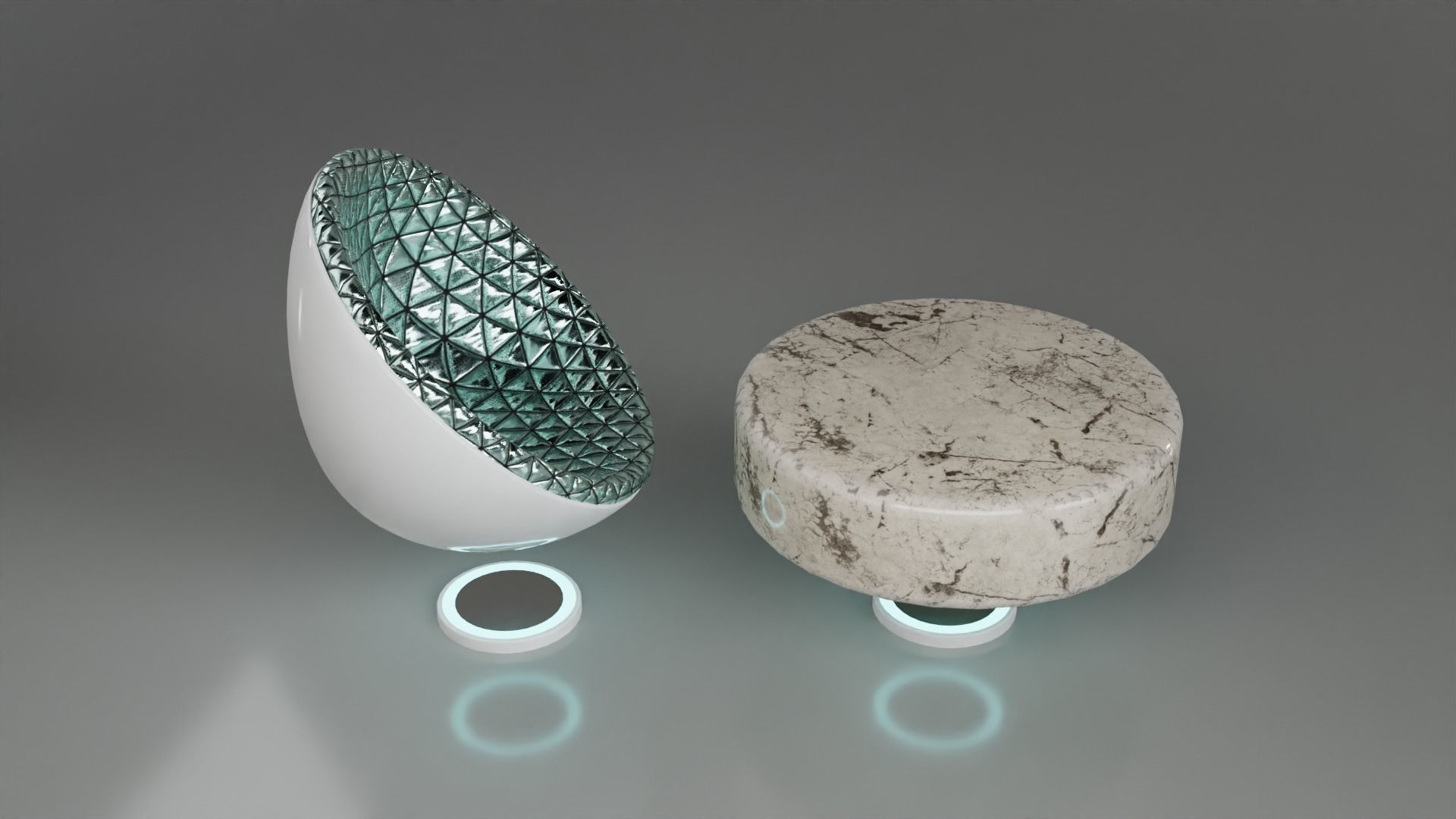 Sci-fi Chair and Table Free low-poly 3D model_1