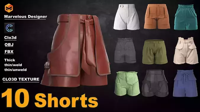 10 Shorts pack 3D model