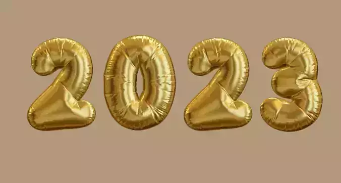 3D 2023 balloon text for new years low poly