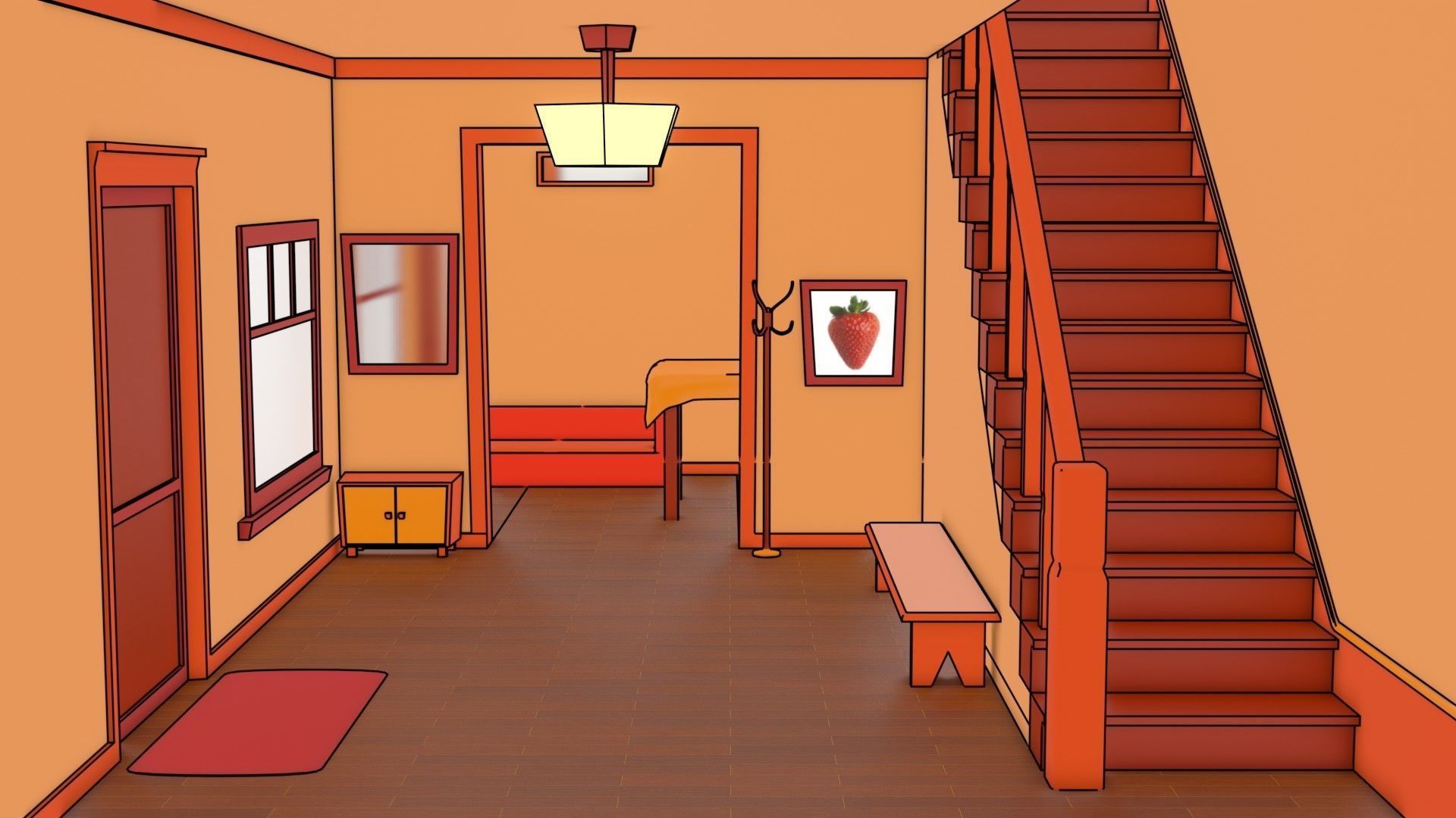 cartoon room Low-poly 3D model_5
