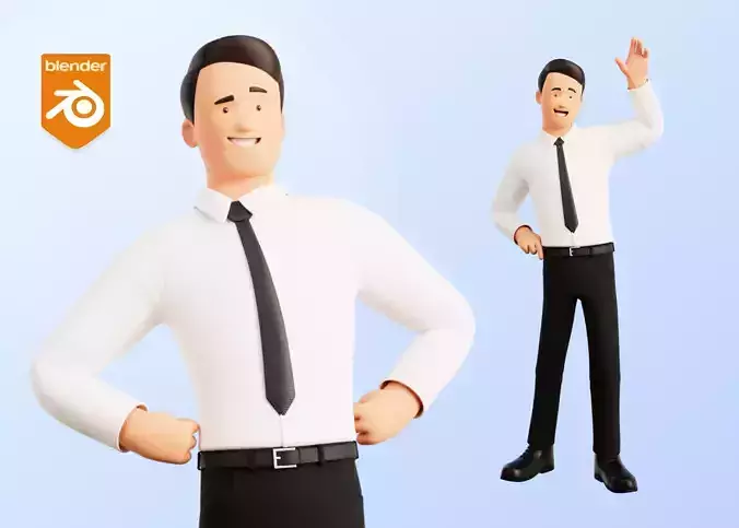 Business Office Man Character Rigged Low-poly 3D model