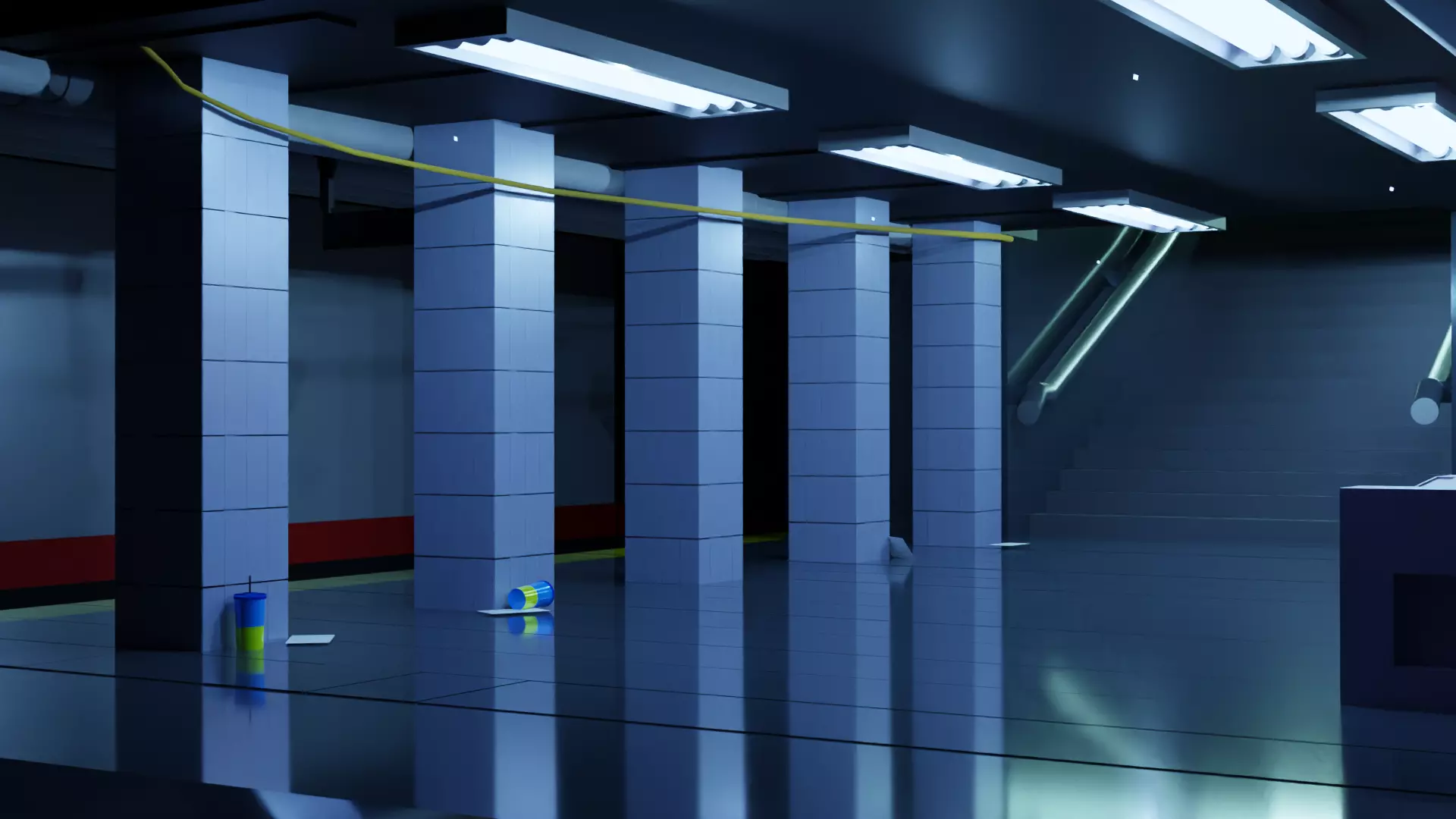 Subway interior of futuristic building Low-poly 3D model_0