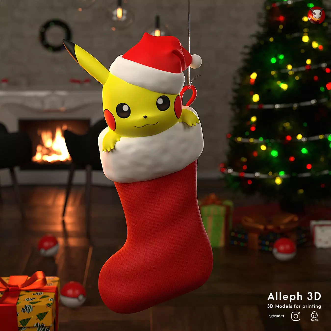 Pokemon pikachu Christmas Stocking 3D print model_0
