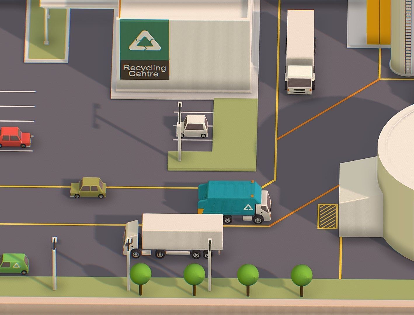 isometrical warehouse waste recycling station Low-poly 3D model_4