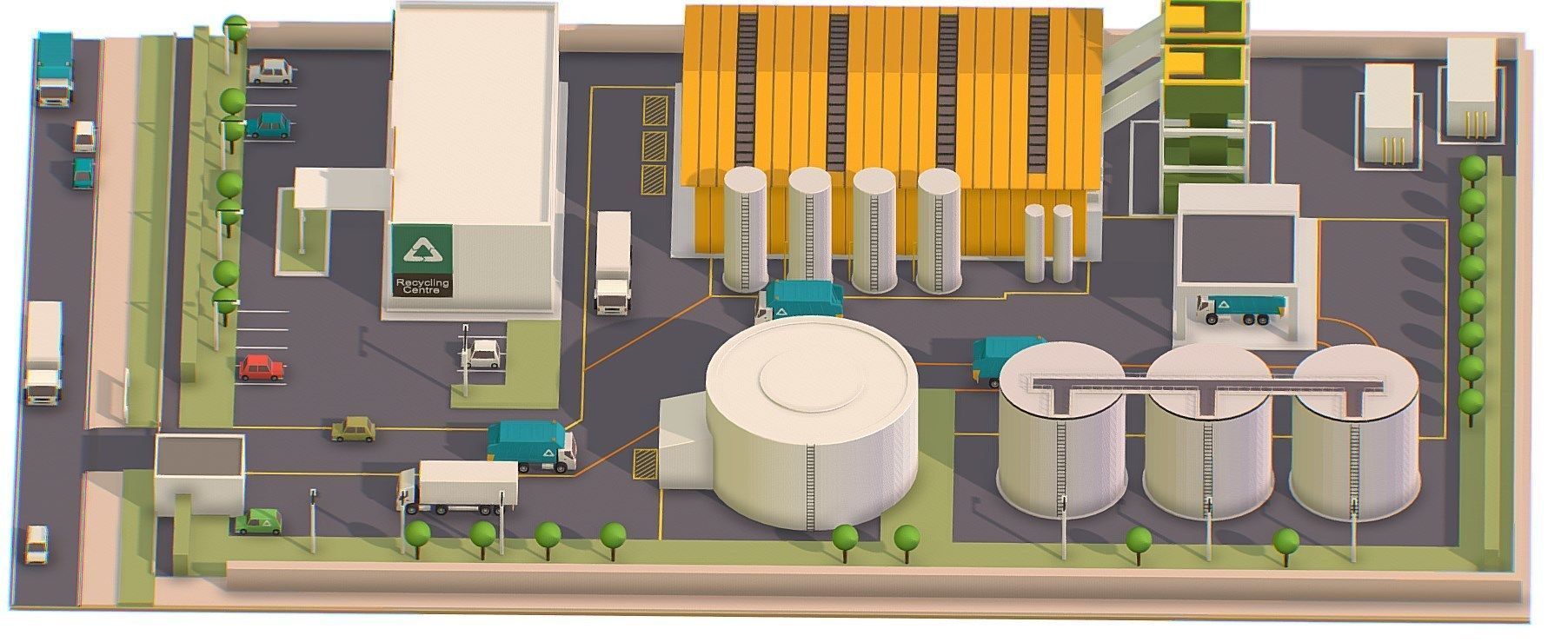 isometrical warehouse waste recycling station Low-poly 3D model_1