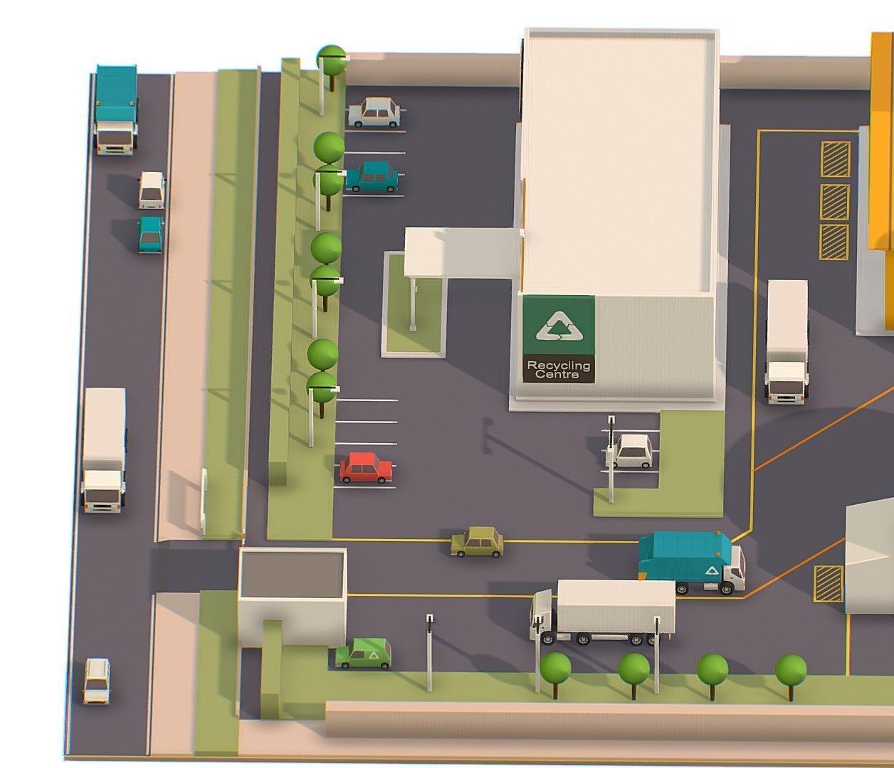 isometrical warehouse waste recycling station Low-poly 3D model_2