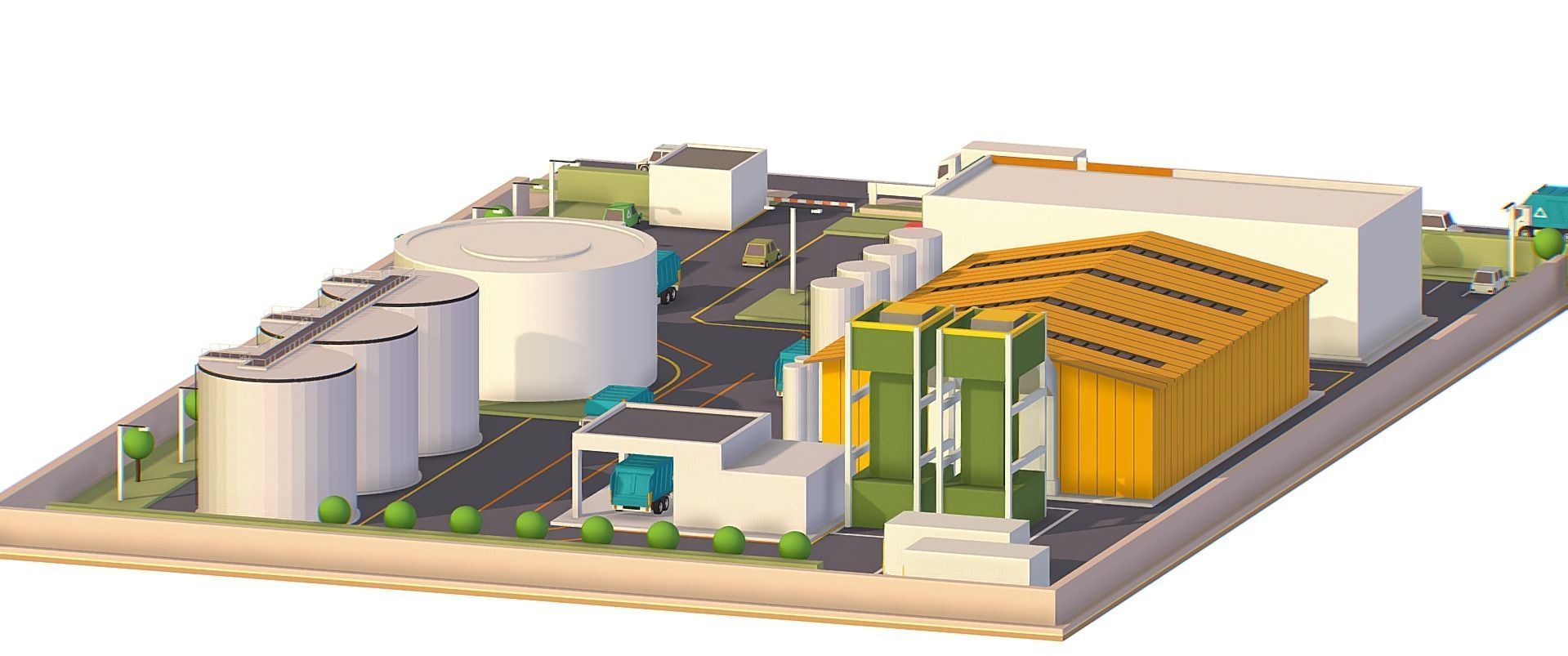 isometrical warehouse waste recycling station Low-poly 3D model_8