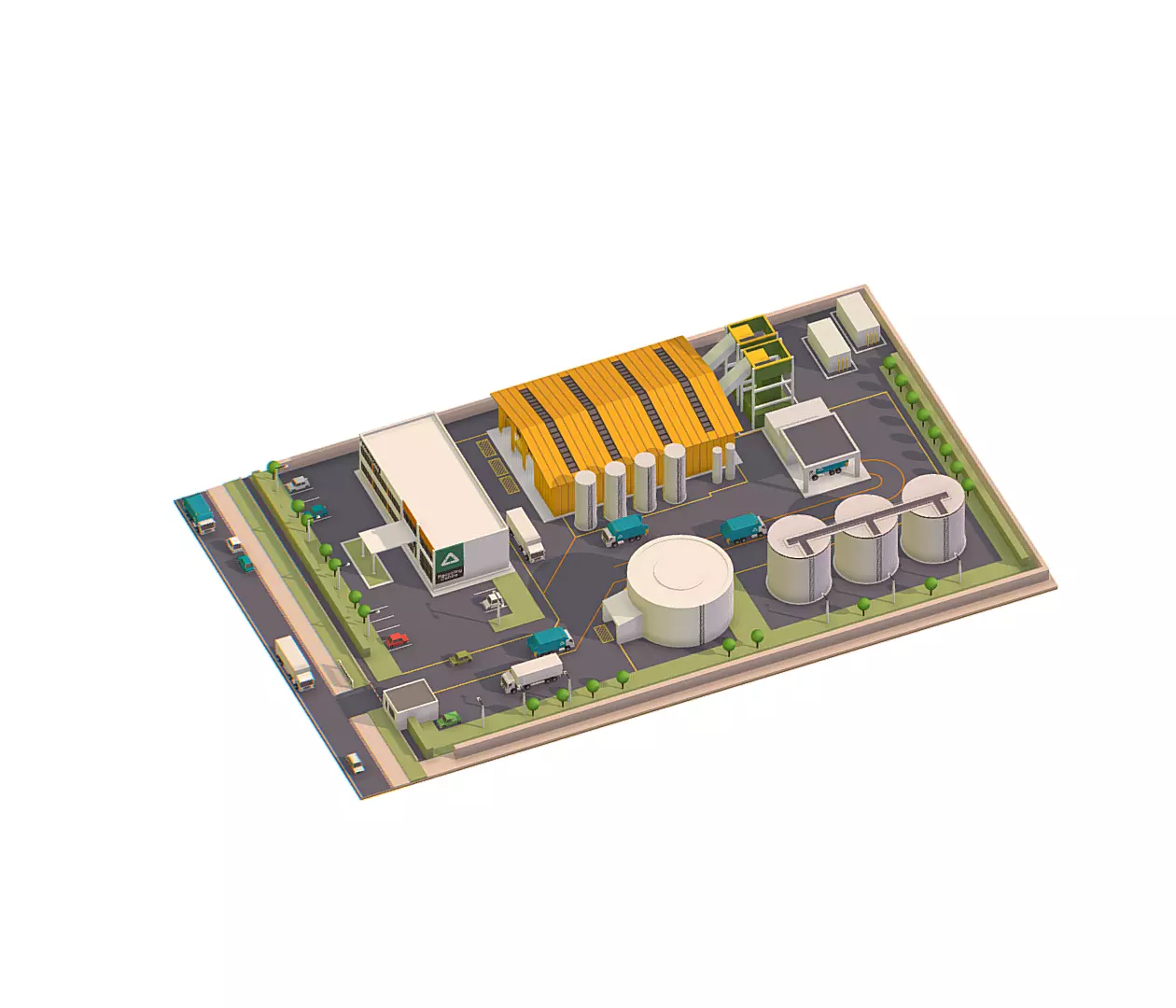 isometrical warehouse waste recycling station Low-poly 3D model_0