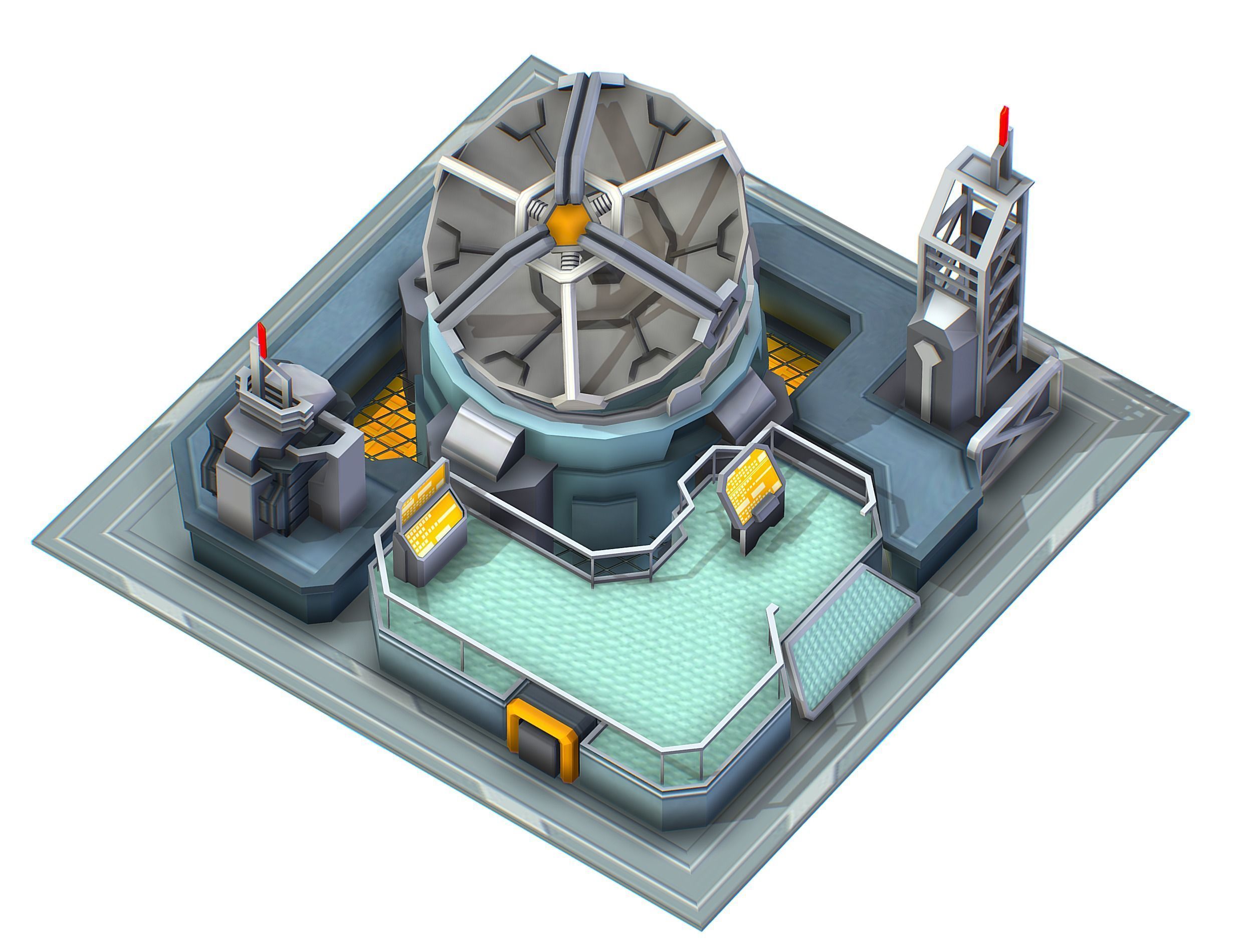 isometrical UFO radar platform station upgrade 1 Low-poly 3D model_8