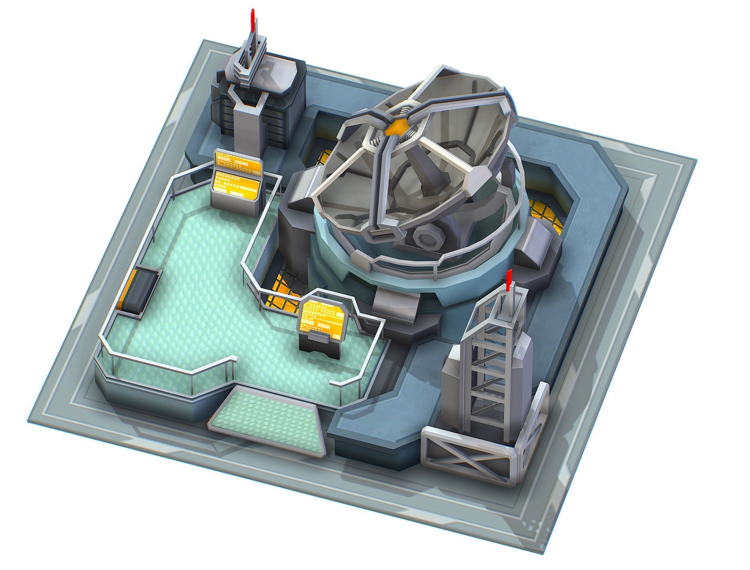 isometrical UFO radar platform station upgrade 1 Low-poly 3D model_1
