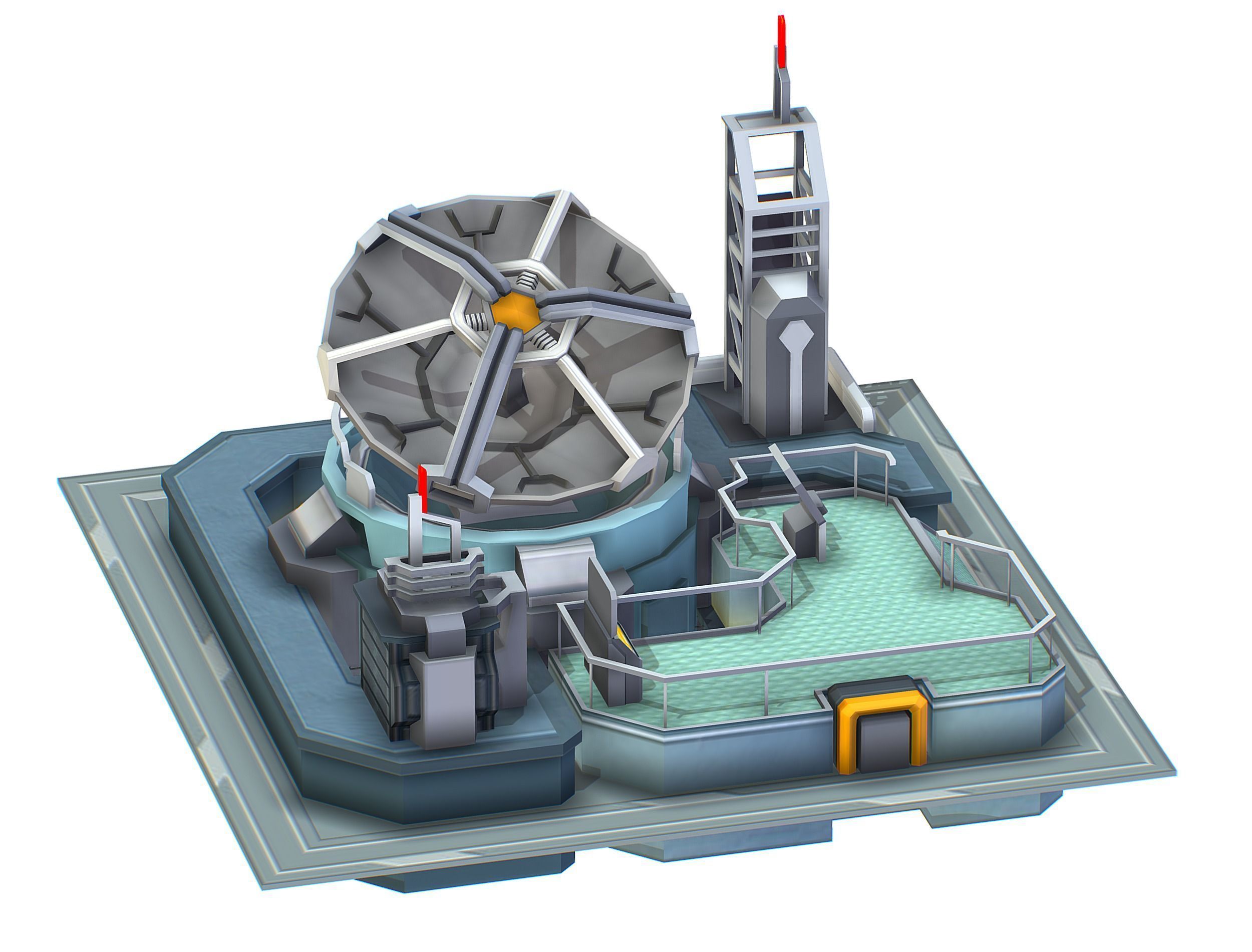 isometrical UFO radar platform station upgrade 1 Low-poly 3D model_17