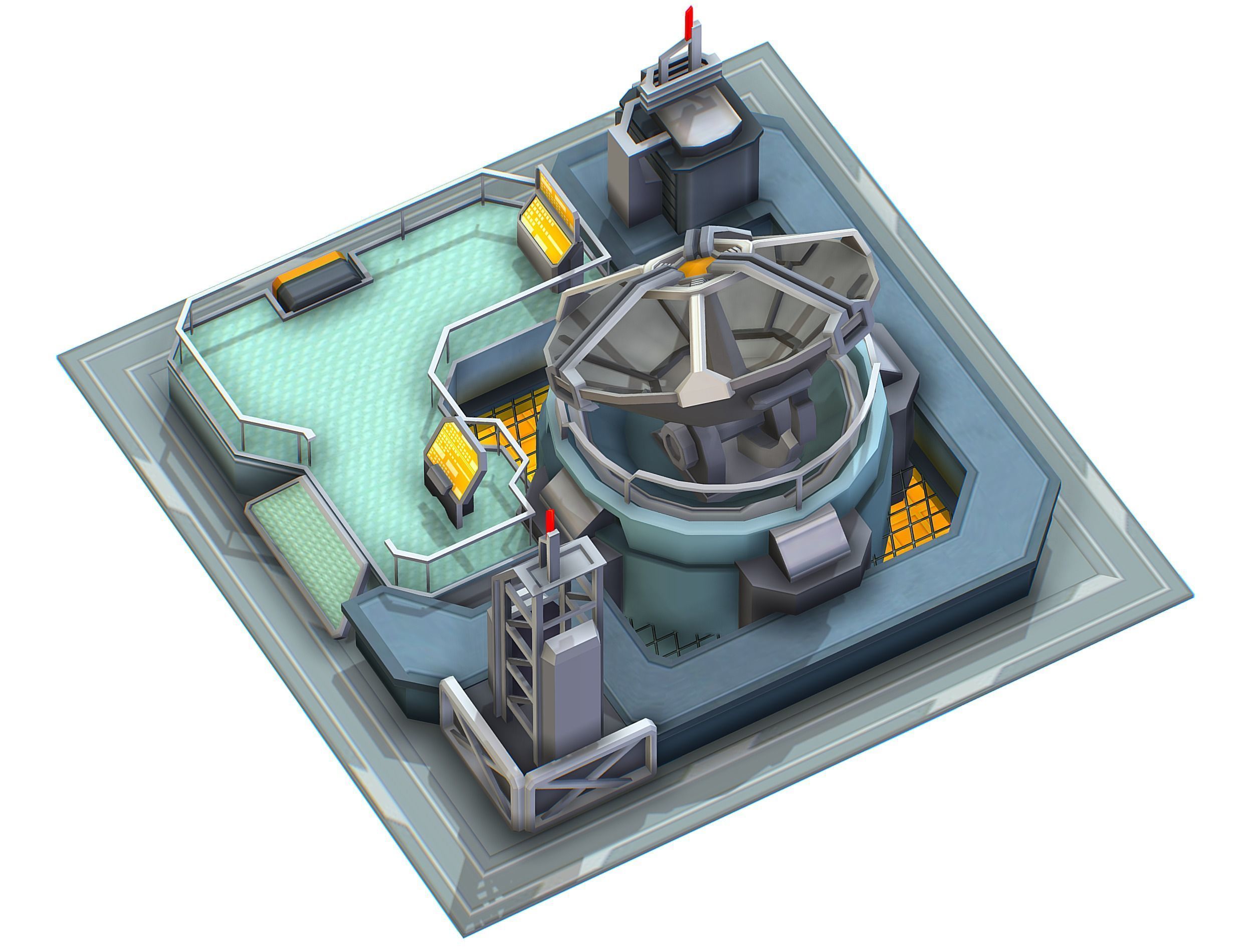 isometrical UFO radar platform station upgrade 1 Low-poly 3D model_2