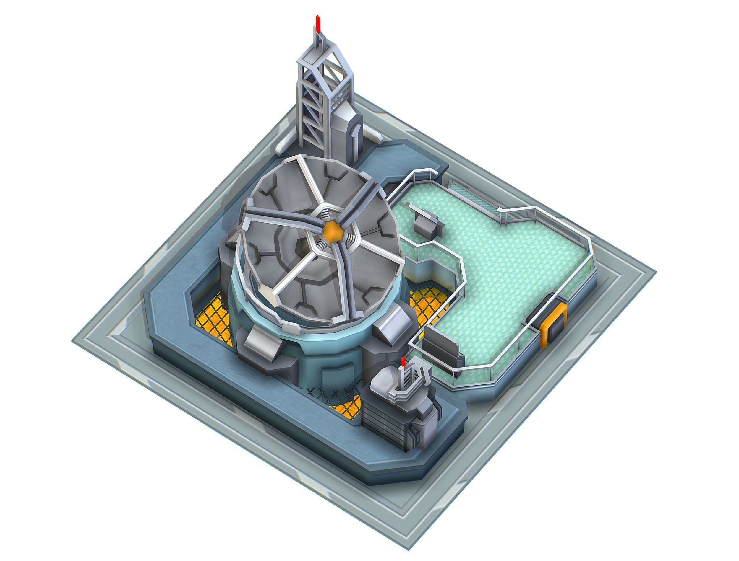 isometrical UFO radar platform station upgrade 1 Low-poly 3D model_6