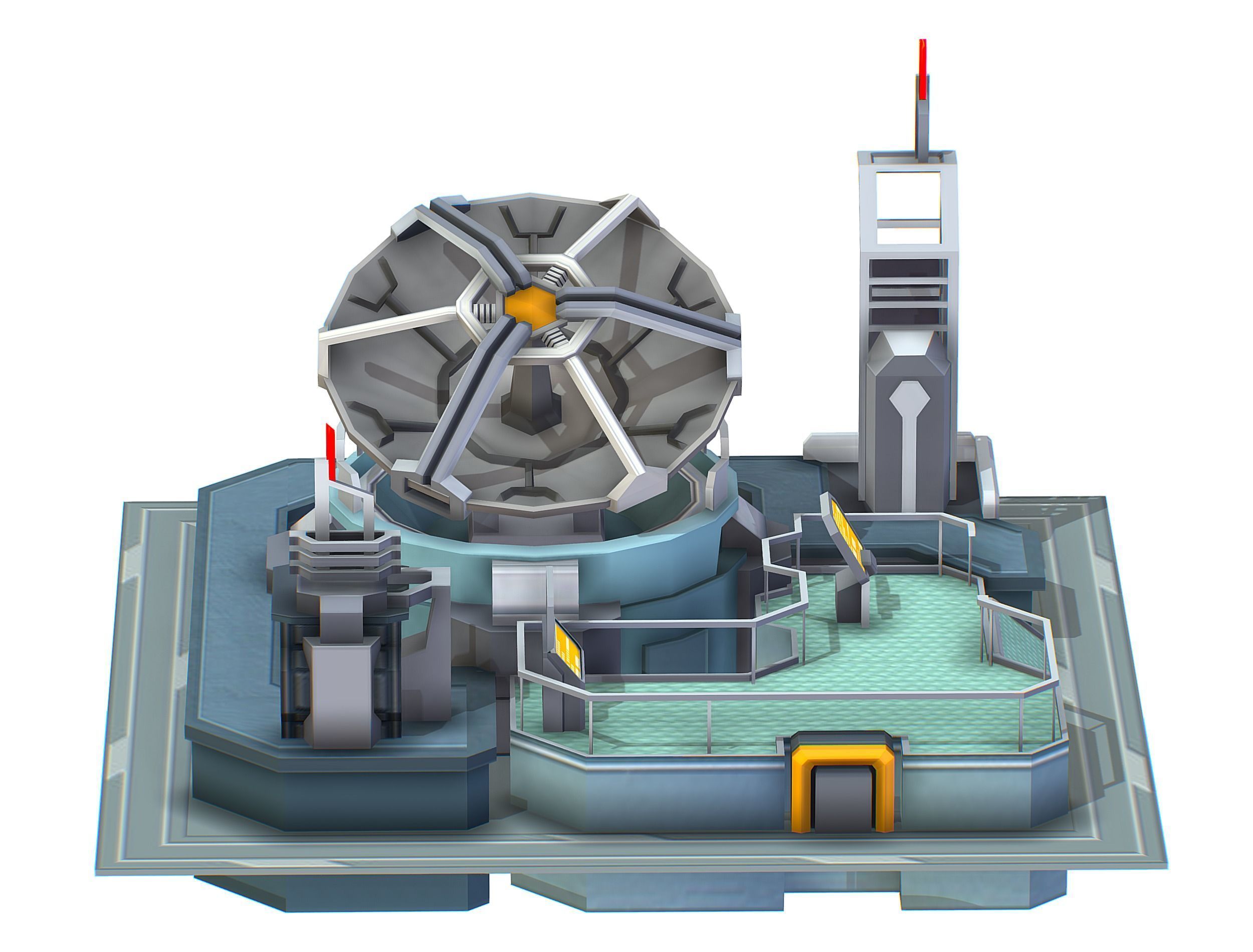 isometrical UFO radar platform station upgrade 1 Low-poly 3D model_25