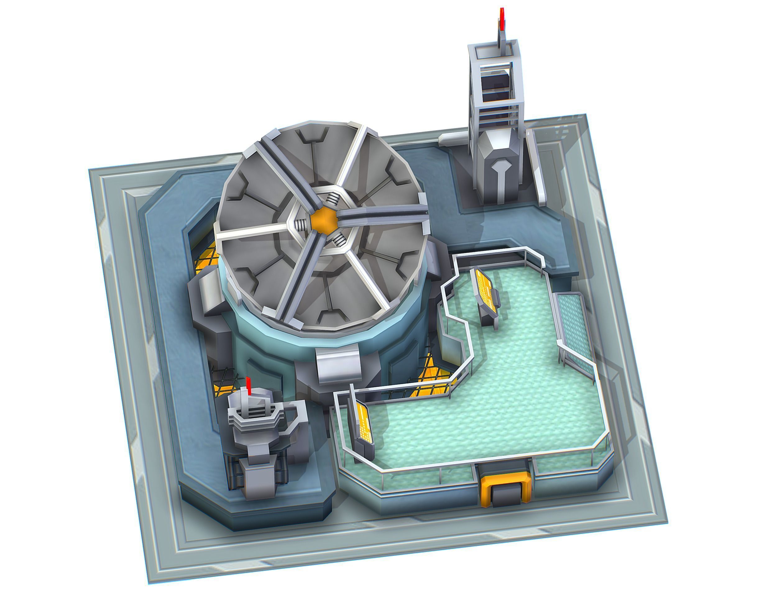 isometrical UFO radar platform station upgrade 1 Low-poly 3D model_7