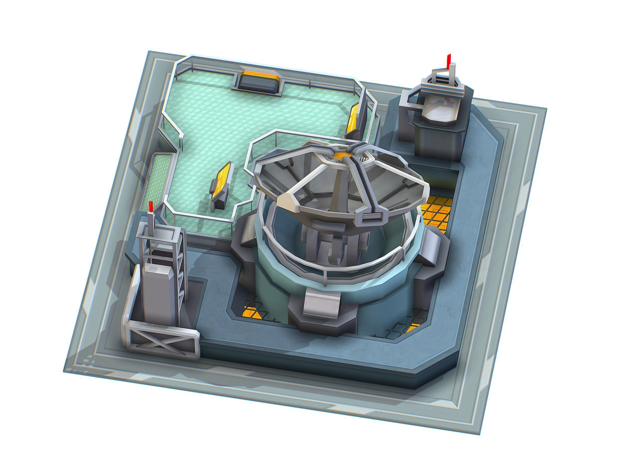 isometrical UFO radar platform station upgrade 1 Low-poly 3D model_3