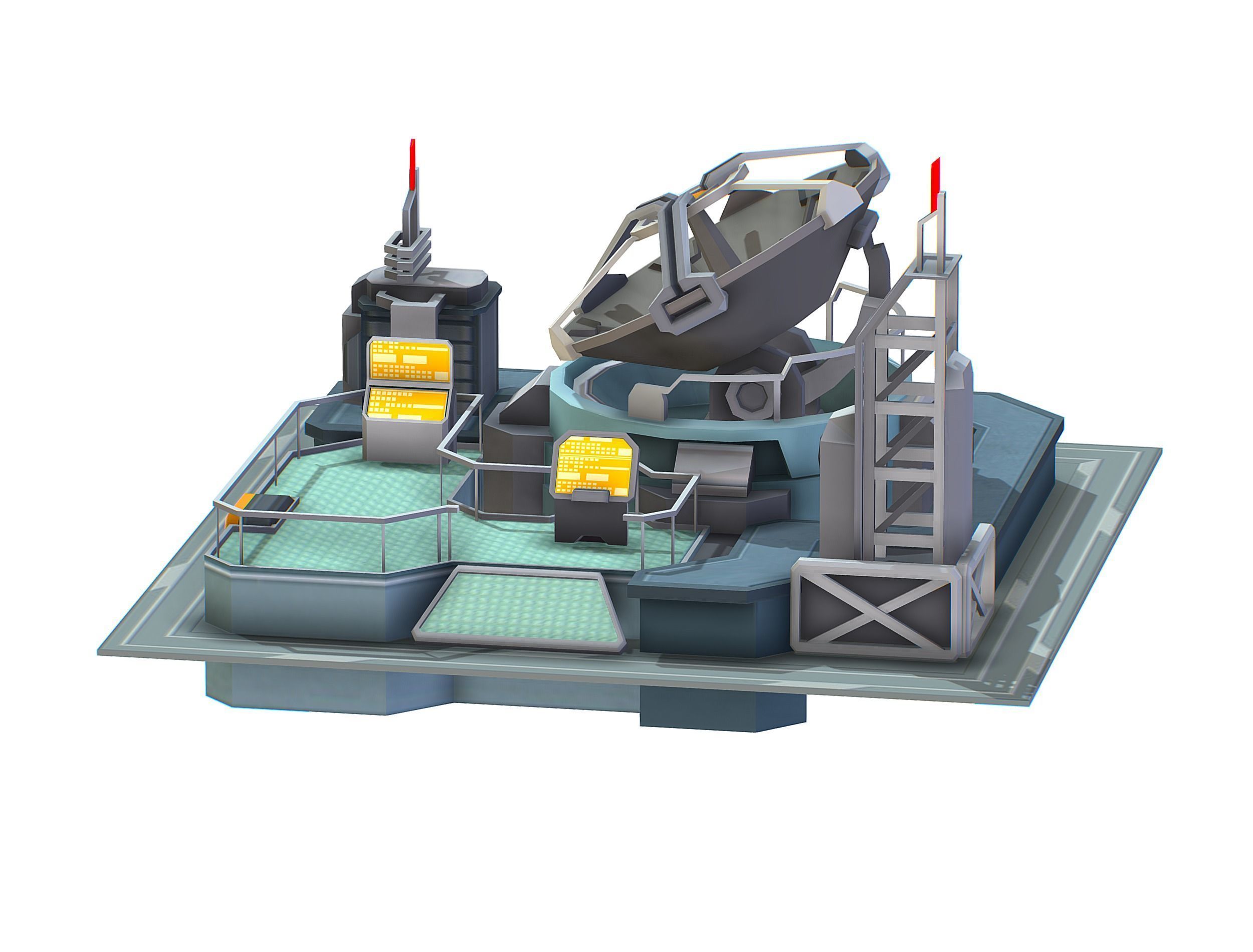 isometrical UFO radar platform station upgrade 1 Low-poly 3D model_11