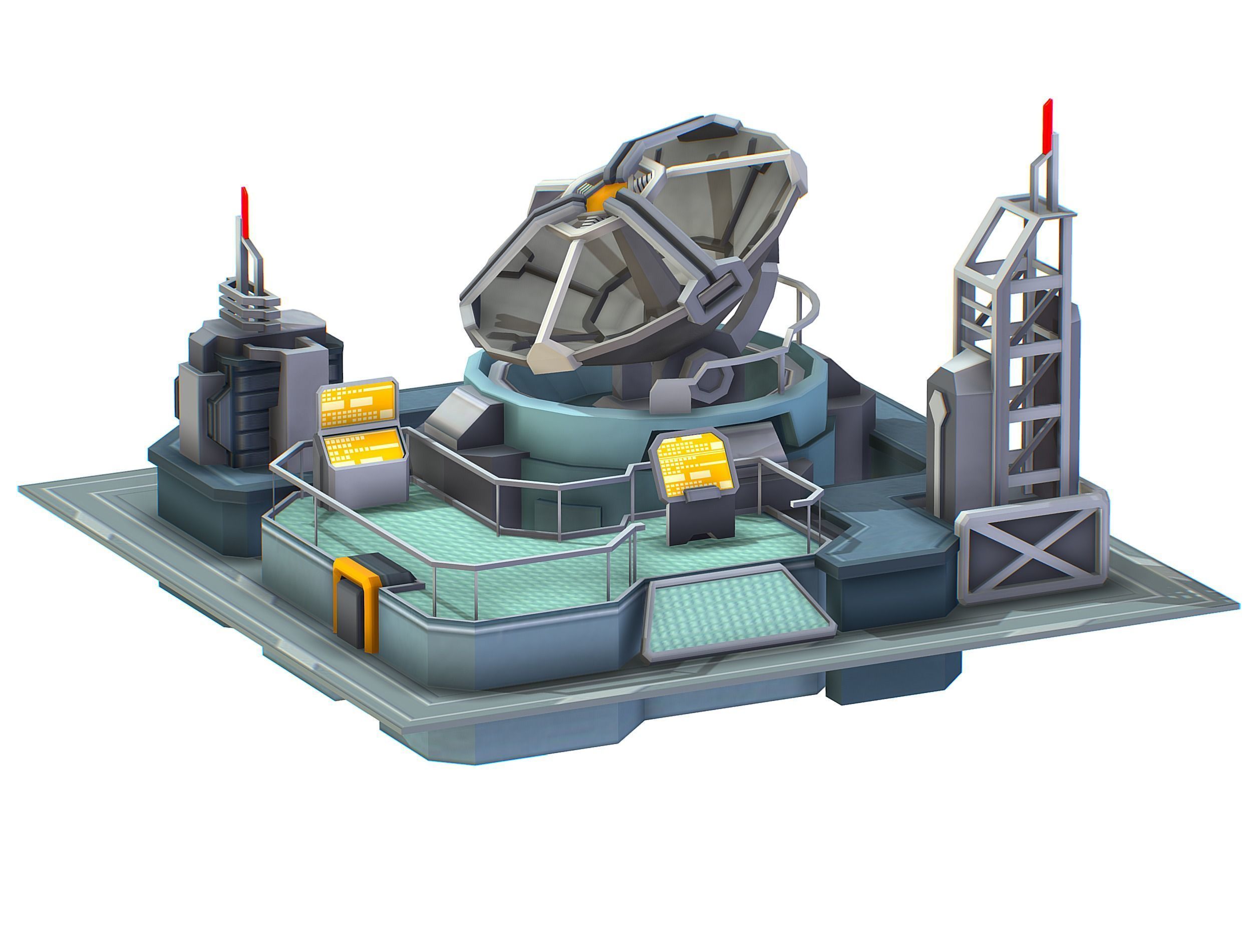 isometrical UFO radar platform station upgrade 1 Low-poly 3D model_10