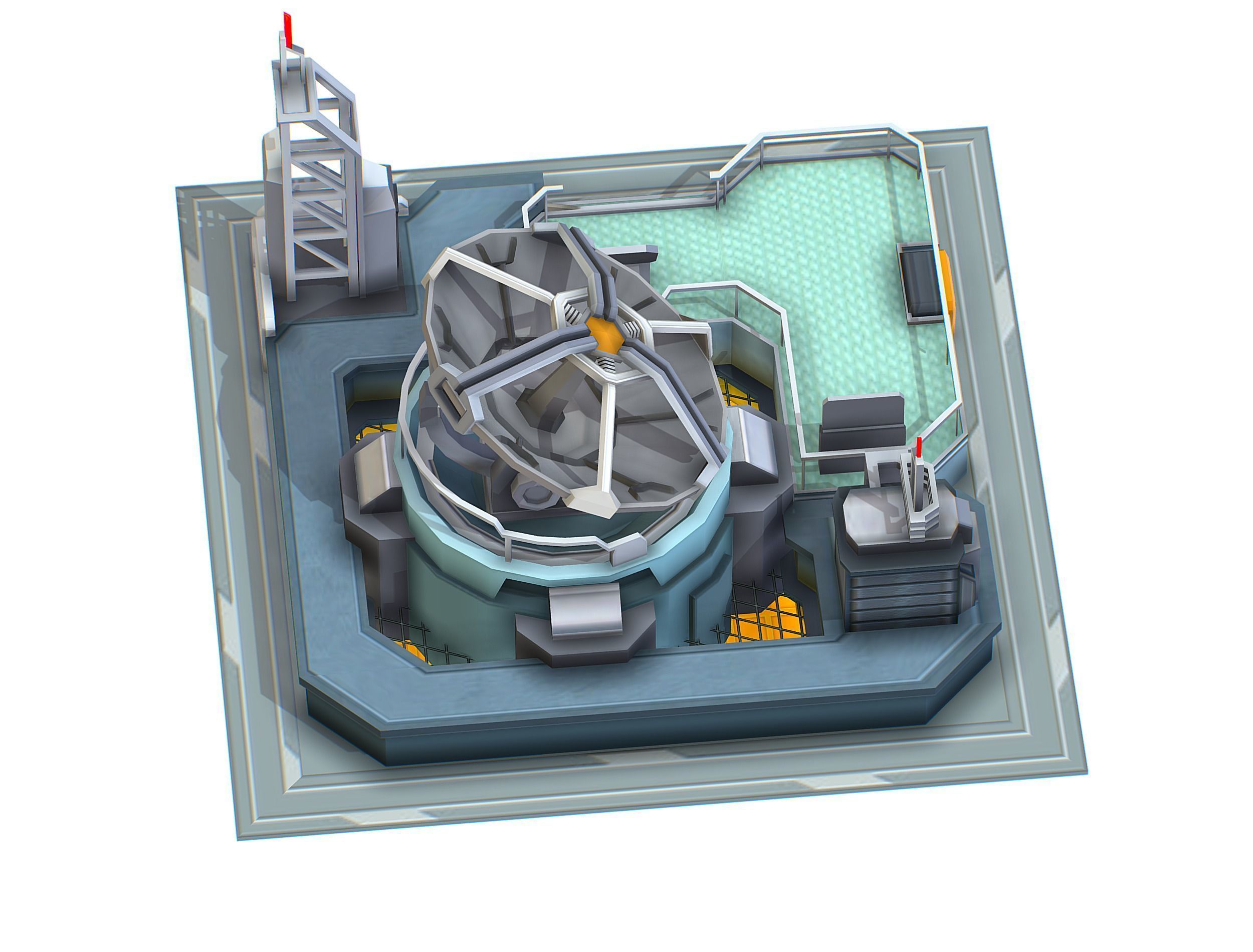 isometrical UFO radar platform station upgrade 1 Low-poly 3D model_5