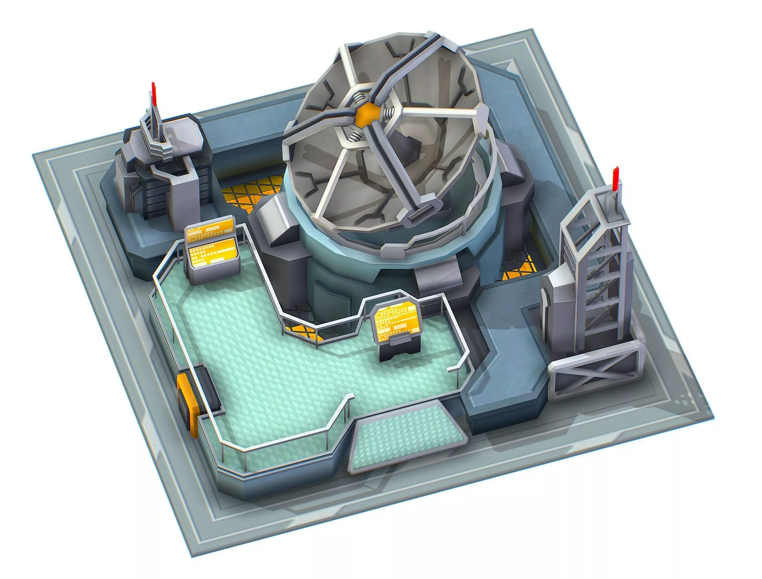 isometrical UFO radar platform station upgrade 1 Low-poly 3D model_0