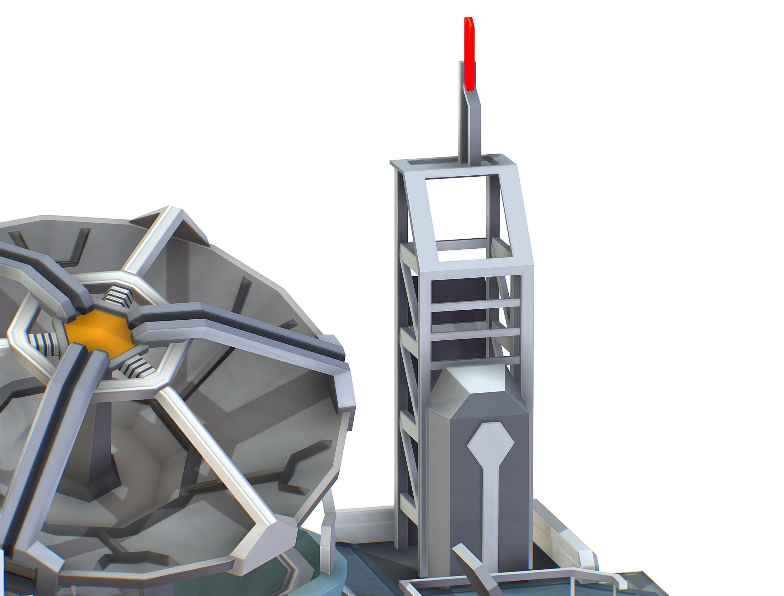 isometrical UFO radar platform station upgrade 1 Low-poly 3D model_19
