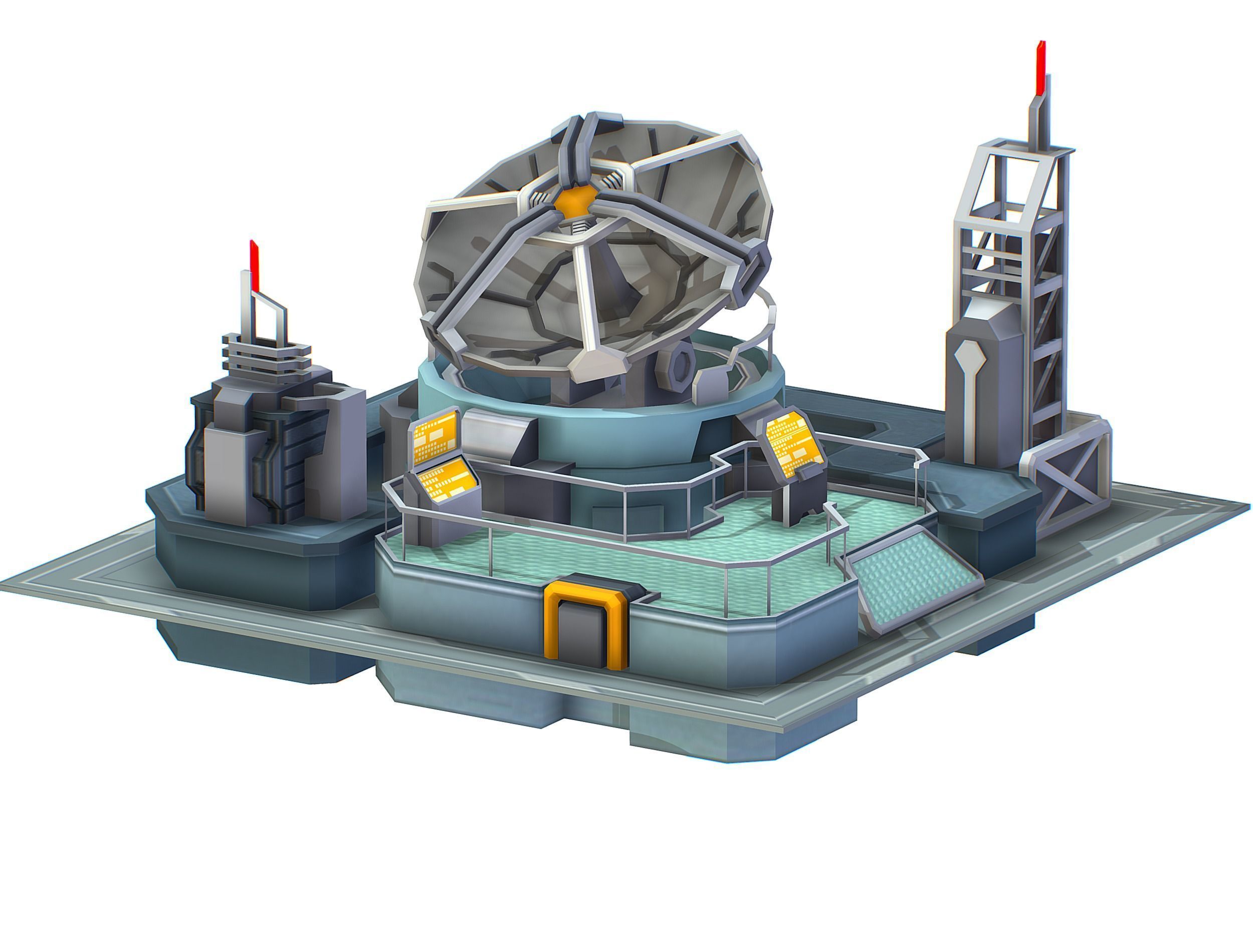 isometrical UFO radar platform station upgrade 1 Low-poly 3D model_9