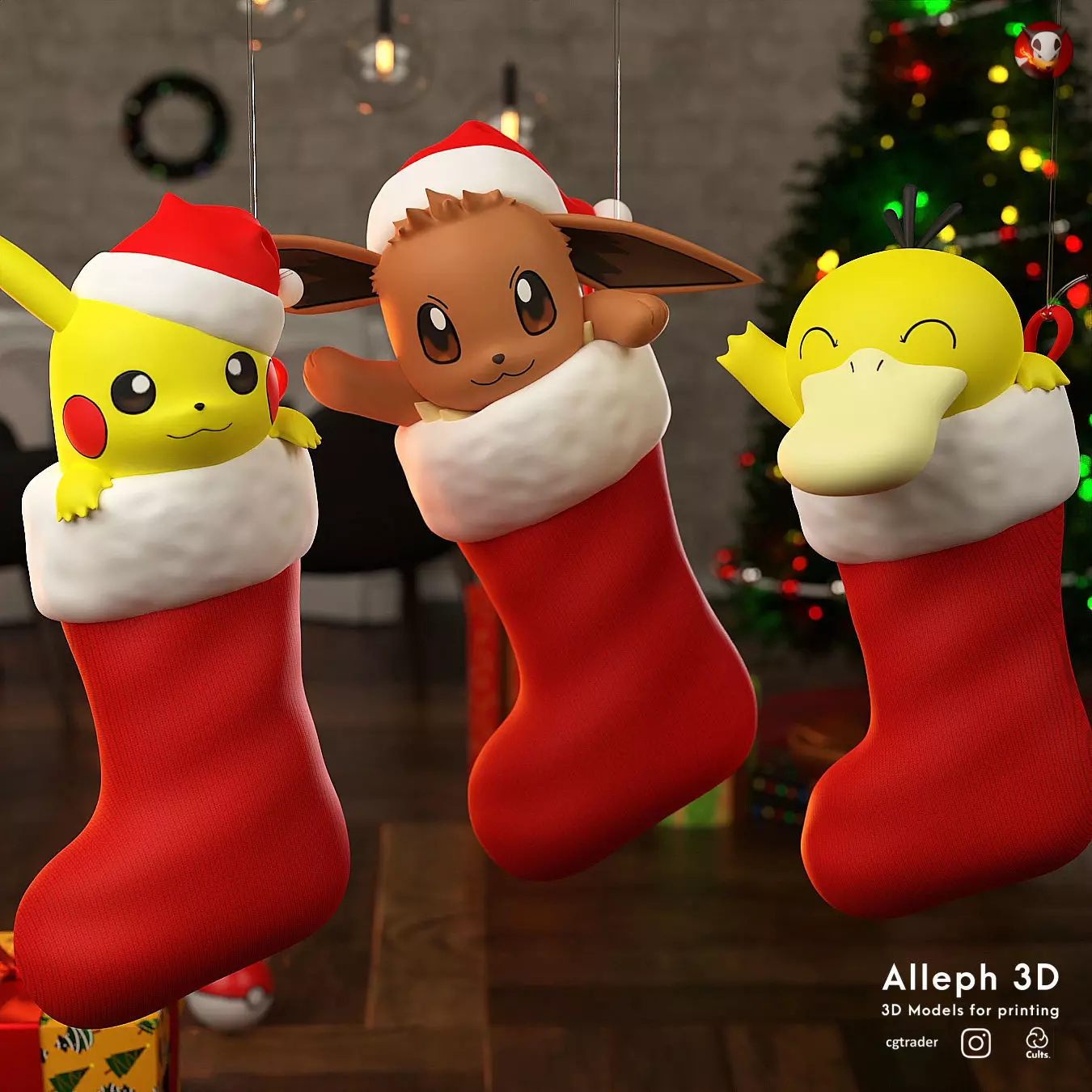 Pokemon christmas stocking pack 3D print model_0