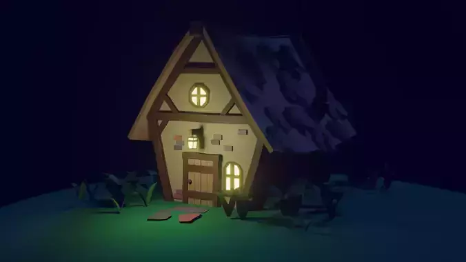 Exterior Building Low-poly 3D model Cartoon house
