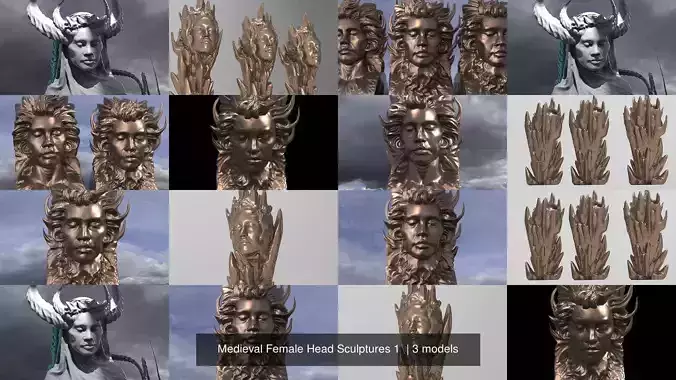 Medieval Female Head Sculptures 1  3D Model Collection