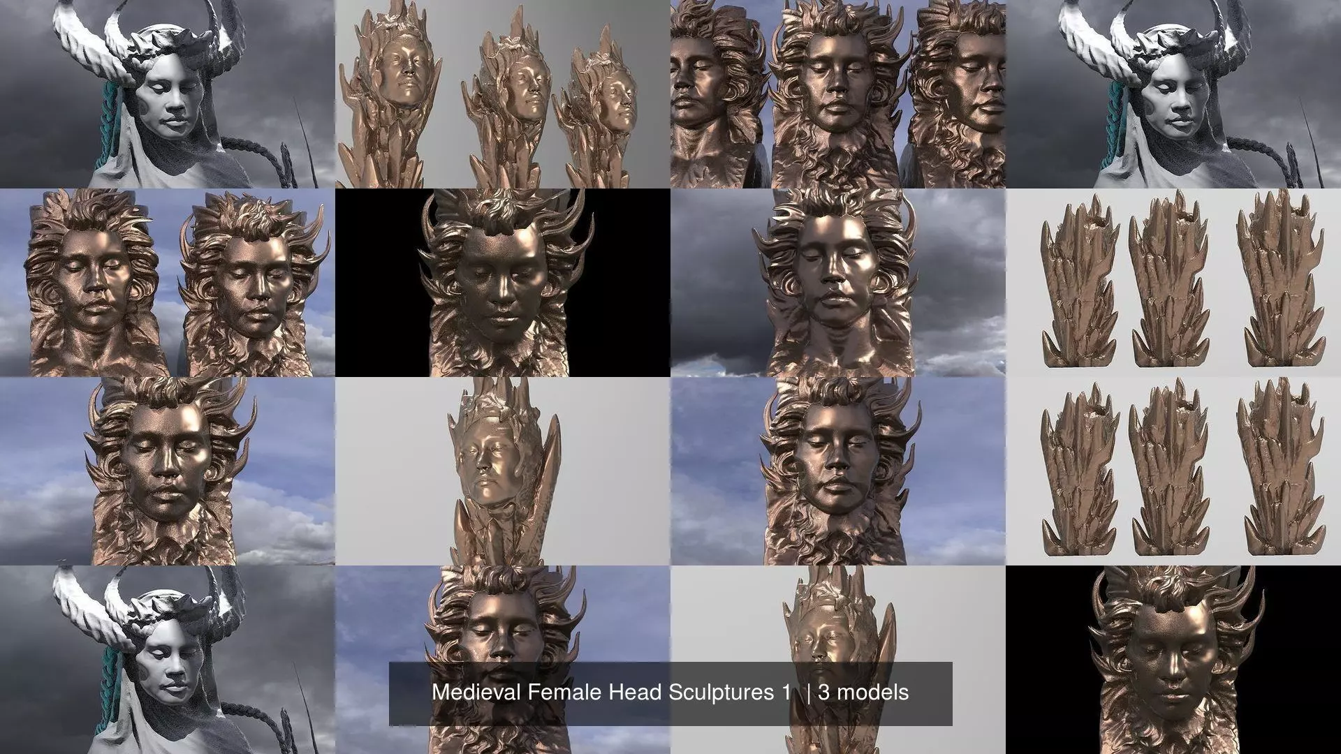 Medieval Female Head Sculptures 1  3D Model Collection_0