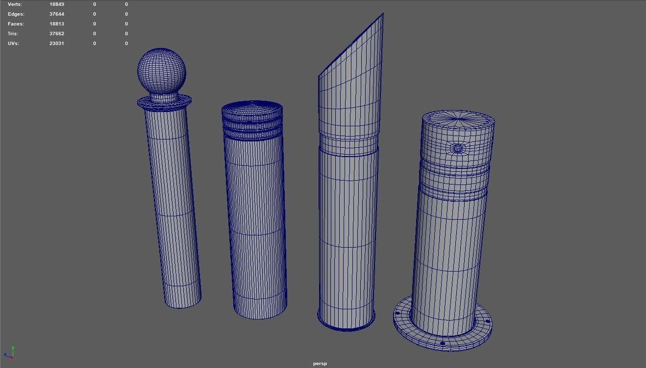Bollards 07 08 09 010 Low-poly 3D model_11