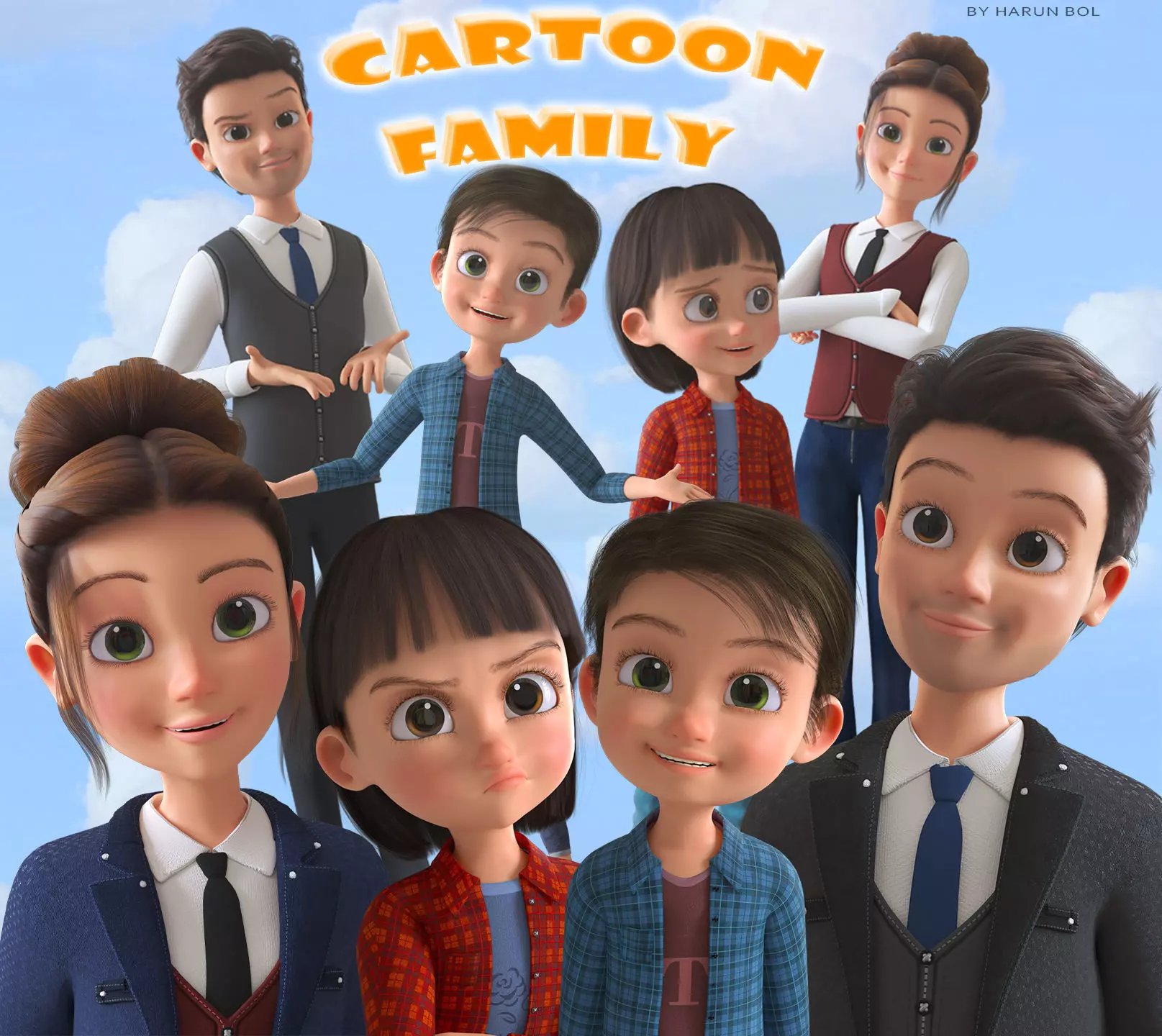 Cartoon Family 2 - Mother Father Son Daughter 3D model