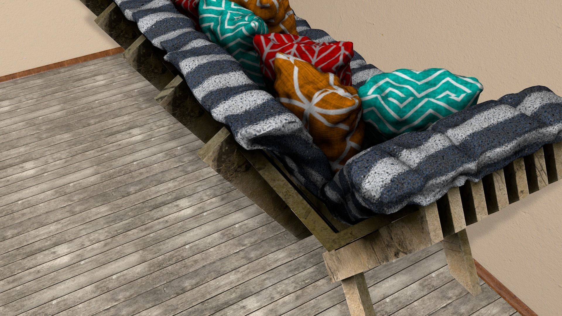 Sofas bed made from wooden pallets Low-poly 3D model_41