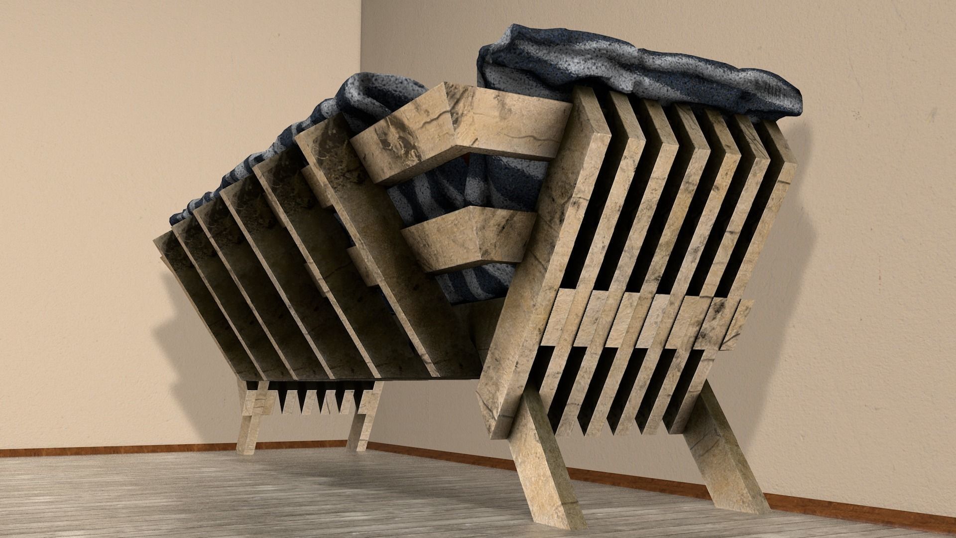 Sofas bed made from wooden pallets Low-poly 3D model_31