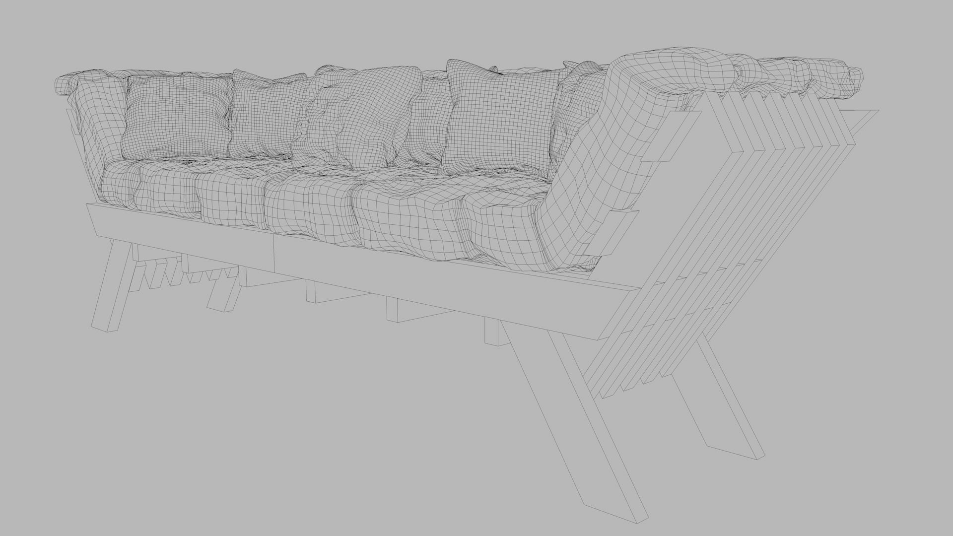 Sofas bed made from wooden pallets Low-poly 3D model_2