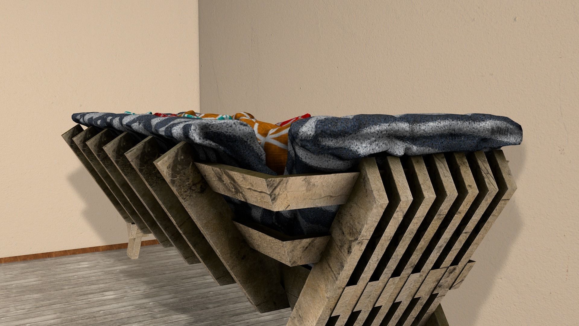 Sofas bed made from wooden pallets Low-poly 3D model_35