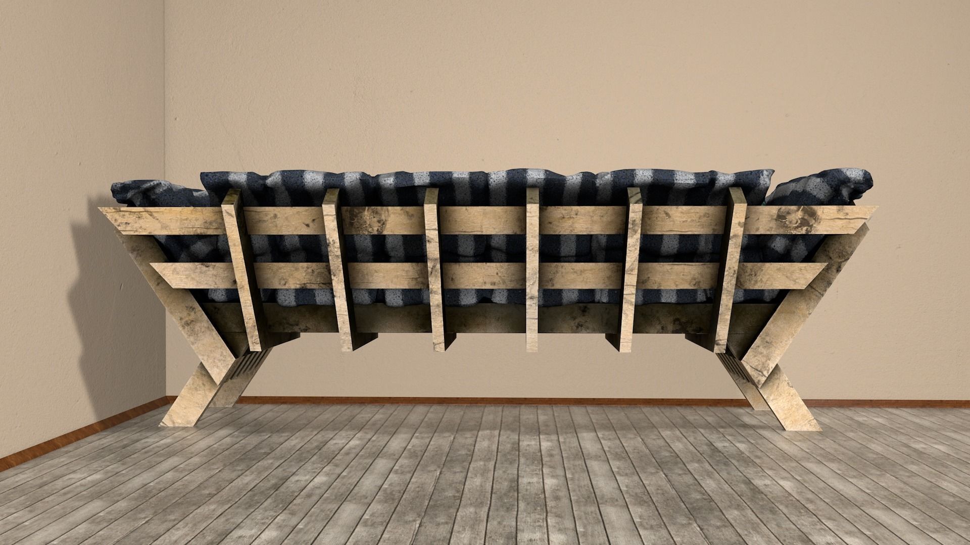 Sofas bed made from wooden pallets Low-poly 3D model_33