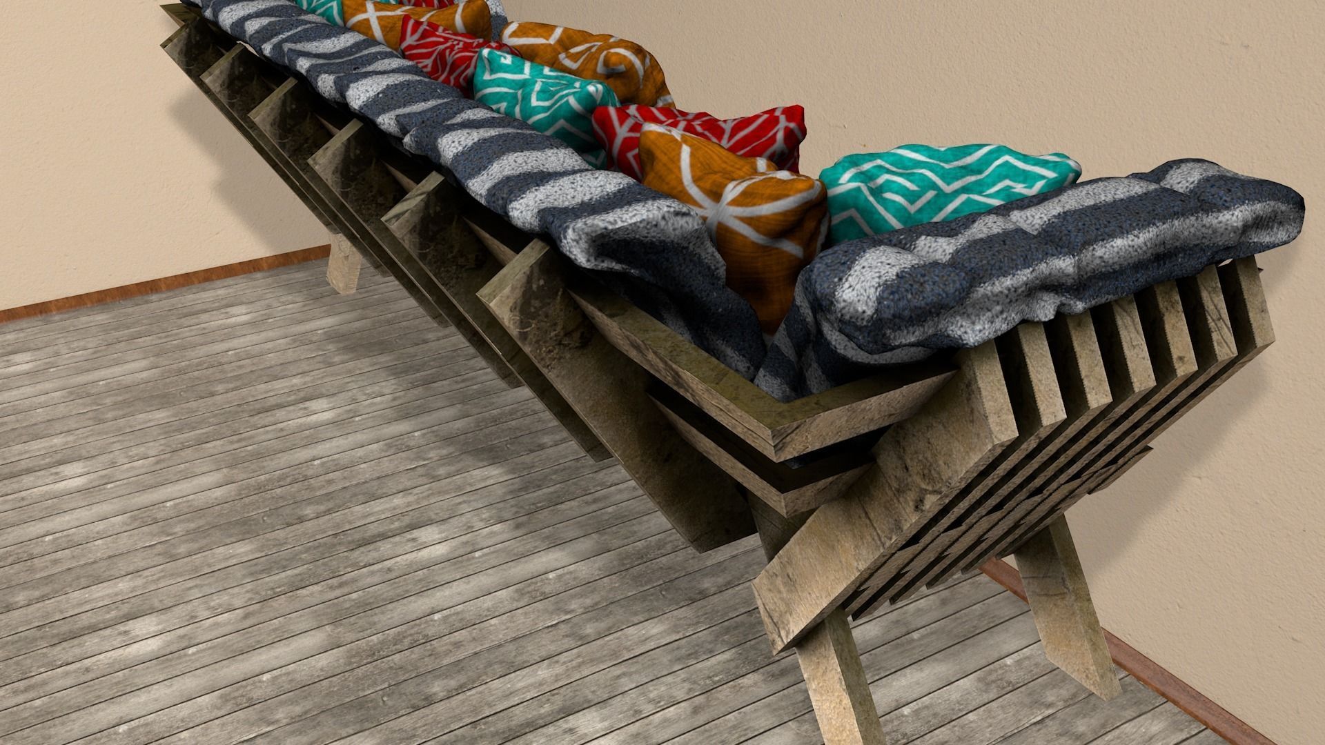 Sofas bed made from wooden pallets Low-poly 3D model_29