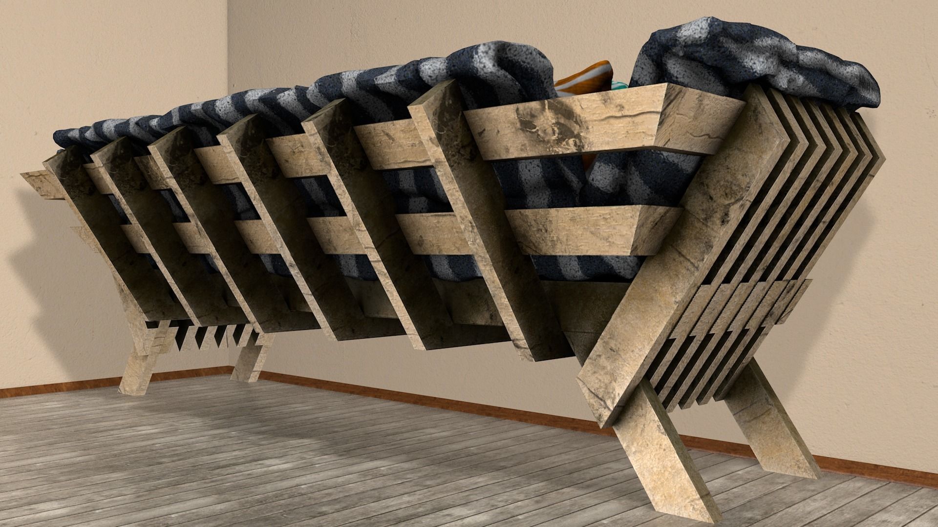 Sofas bed made from wooden pallets Low-poly 3D model_25
