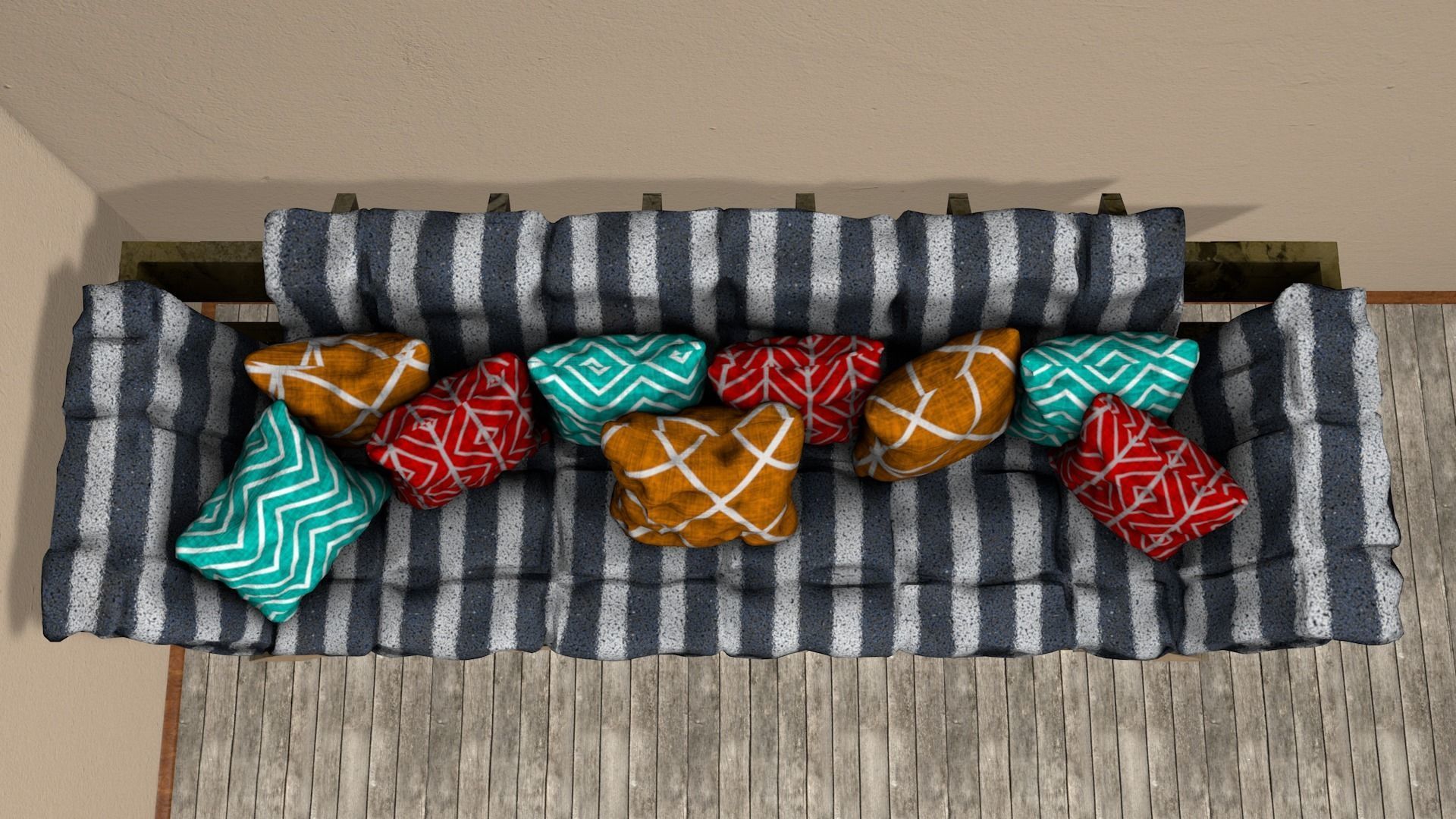 Sofas bed made from wooden pallets Low-poly 3D model_23