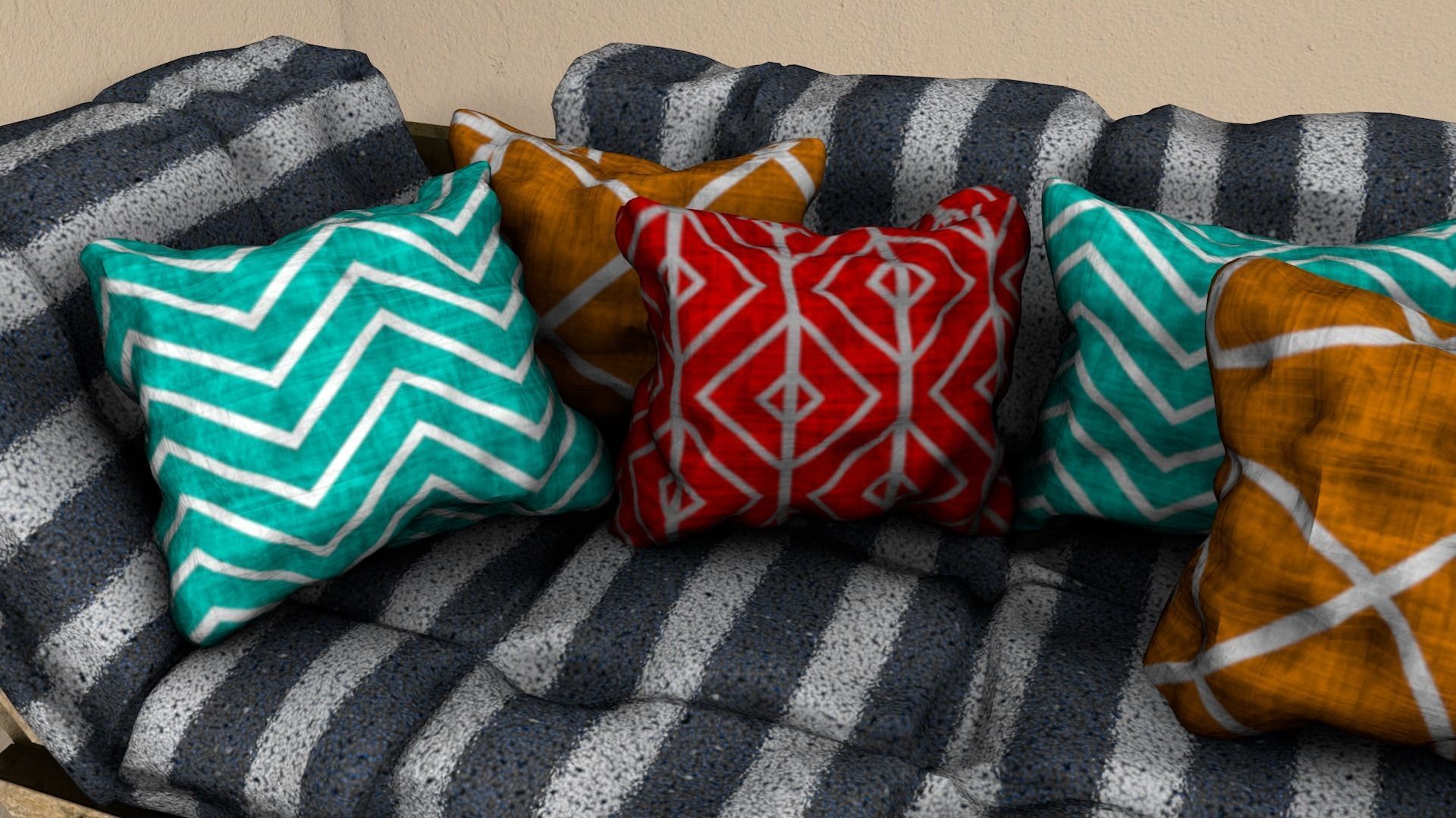 Sofas bed made from wooden pallets Low-poly 3D model_11