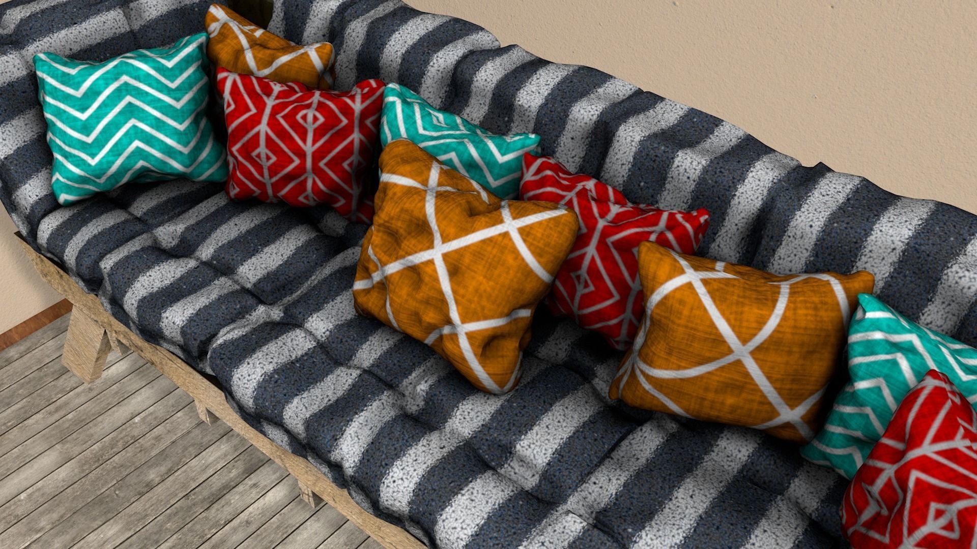 Sofas bed made from wooden pallets Low-poly 3D model_7