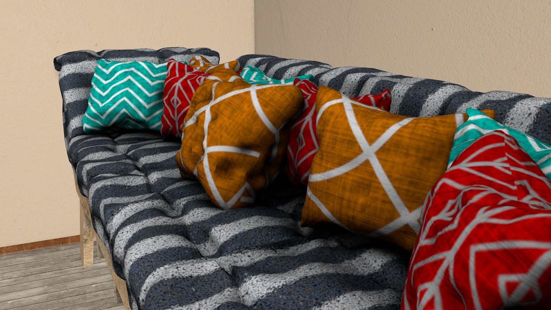 Sofas bed made from wooden pallets Low-poly 3D model_9
