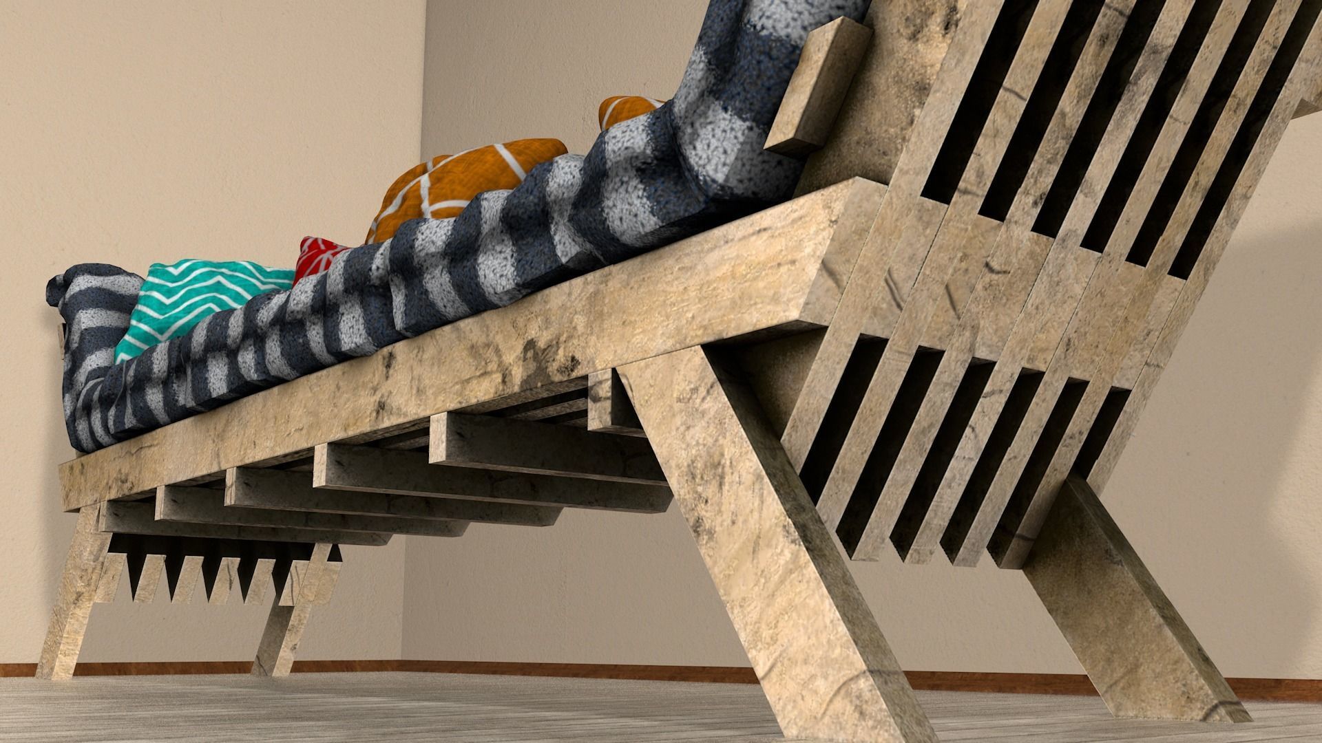 Sofas bed made from wooden pallets Low-poly 3D model_13