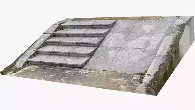 Steps with leaves in the park 3d scan