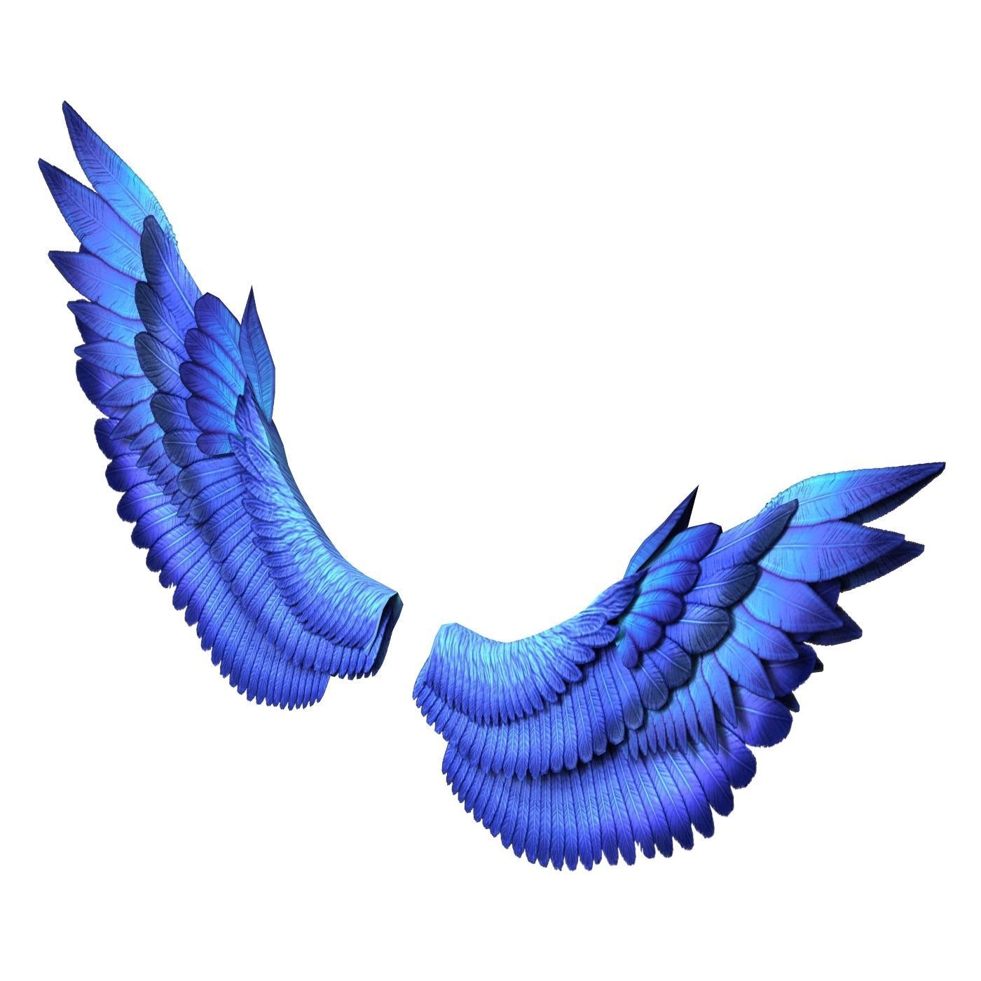 Fantasy Blue Wing Low-poly 3D model_1