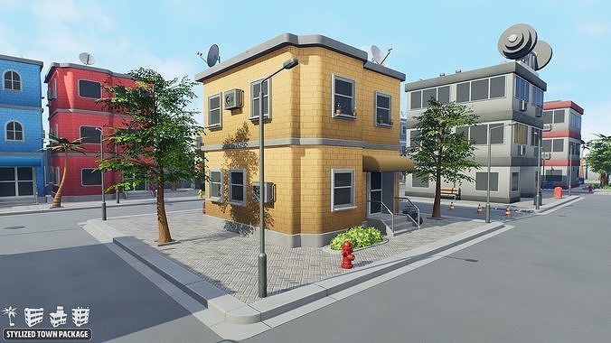 Stylized Town Package Low-poly 3D model 3
