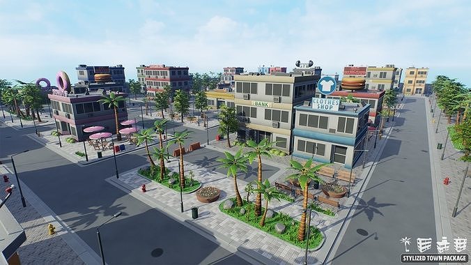 Stylized Town Package Low-poly 3D model 2