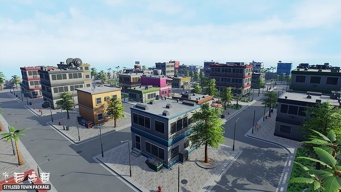Stylized Town Package Low-poly 3D model 7