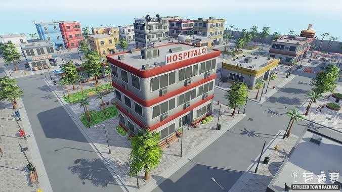 Stylized Town Package Low-poly 3D model 6